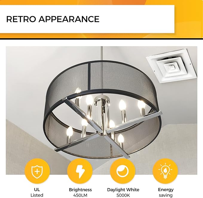 Hizashi E12 Candelabra LED Light Bulb 40 Watt Chandelier Light Bulbs Dimmable 5000K Daylight, B10 LED Candelabra Bulbs, 90+CRI, 4W, 450LM, Candle Light Bulbs, UL Listed, 12 Pack
