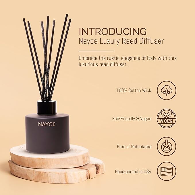 Nayce Luxury Reed Diffuser - Suede Rose - Aromatherapy Essential Oil Diffuser Sticks - Hand-Poured in USA - Reed Diffusers for Home, Bathroom, Bedroom, Office Decor, Housewarming Gifts