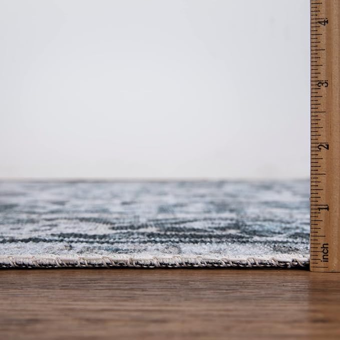 Bloom Rugs Caria Washable Non-Slip 7 ft Runner - Denim Blue Traditional Runner for Entryway, Hallway, Bathroom, and Kitchen - Exact Size: 2'6" x 7'