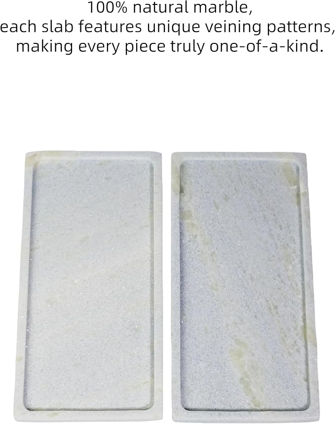 Solid Natural Marble Vanity Tray 11.5"x5.9" - Rectangular Bathroom Organizer, Non-Resin Jewelry Perfume Tray, Spa-Style Dresser Tray with Heirloom Finish