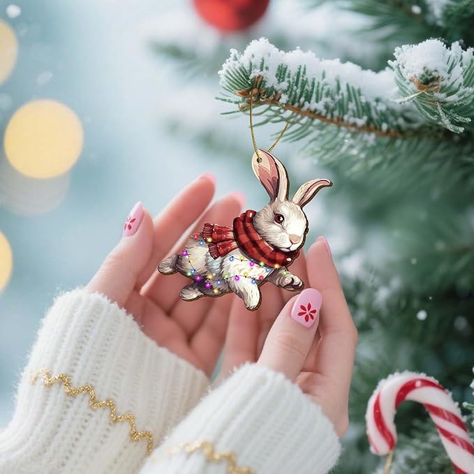 Bunny Christmas Ornament – Cute Rabbit Holiday Tree Decoration with Lights, Farmhouse Winter Keepsake Gift for Animal Lovers 2025