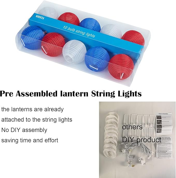 Lantern String Lights,Plug in & Connectable Decorative Lights,for Indoor & Outdoor Ambience Decoration,4th of July Lantern