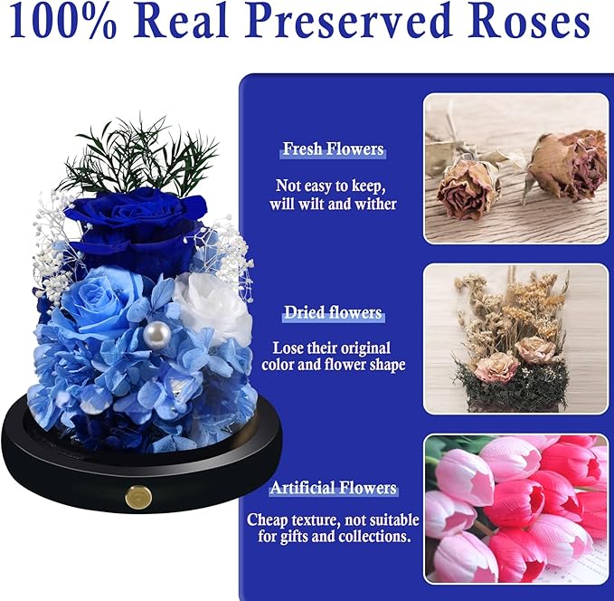 FIACO Preserved Flowers Rose Gifts for Women, Birthday Gifts Eternal Rose in Glass Dome Long-Lasting Real Forever Flowers Gifts for Mom Grandma Wife Girlfriend