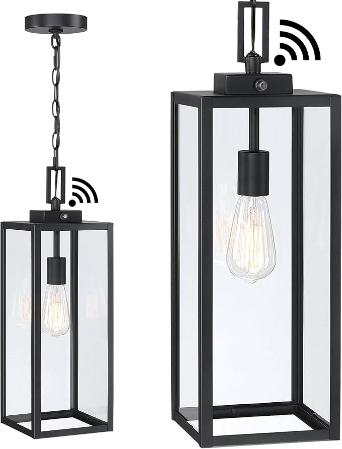 21.5 Inch Dusk to Dawn Outdoor Pendant Light for Porch,Large Size Ceiling Hanging Light with Sensor Exterior Pendant Lantern for Entrance Patio Photocell Porch Hanging Lantern,E26