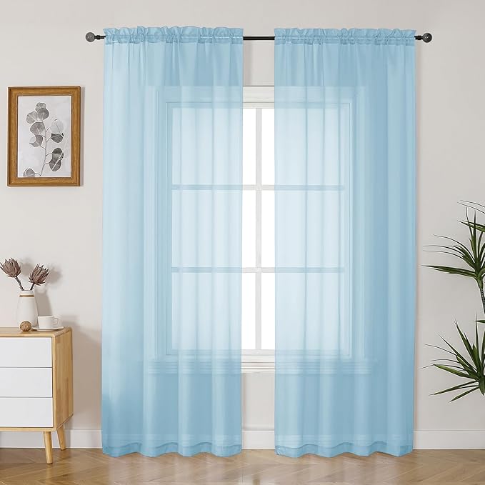 Gwine Sky Blue Sheer Curtains 84 Inches Long 2 Panels Set for Living Room, Rod Pocket Voile Lightweight Bedroom Curtains, Light Filtering Solid Window Sheer Panels, Each 42" Wx84 L