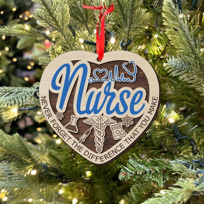 Nurse Ornaments for Christmas Tree - Wooden Christmas Ornaments 2025 for Tree Decorations - Nurse Gifts for Women, Retirement RN LPN Appreciation Thank You Gifts for Nurses Female Coworkers