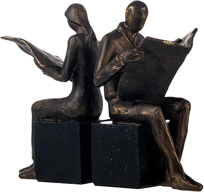 Lukitas Decorative Newspaper Reader Bookends, Heavy Duty Book Holder Non-Slip, Vintage Home Décor Accessories for Study Office Bookshelf, Bronze, Resin, 1Pair/2Piece 8''