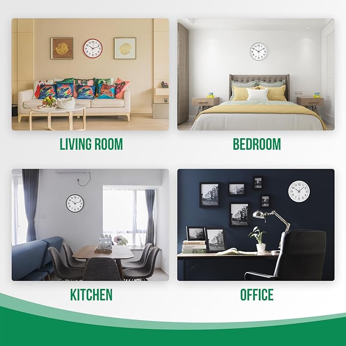 Wall Clock Modern Simple Style Round Plastic Decor Clock Non-Ticking Silent Quartz Movement Wall Clocks for Home/Office/School/Living Room/Bedroom/Kitchen (Silver, 12 Inch)