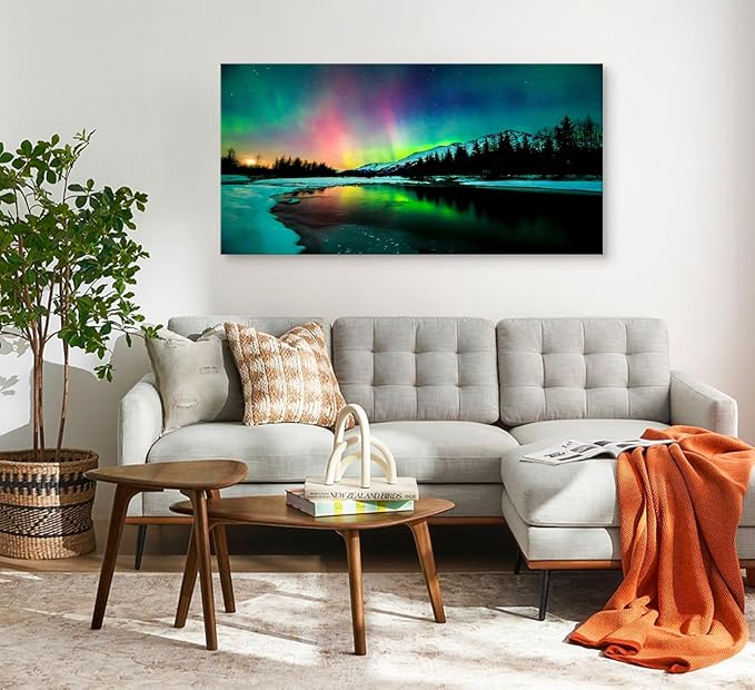 Cao Gen Decor Art S01998 Wall Art Aurora scenery Painting on Canvas Stretched and Framed Canvas Paintings Ready to Hang for Home Decorations Wall Decor