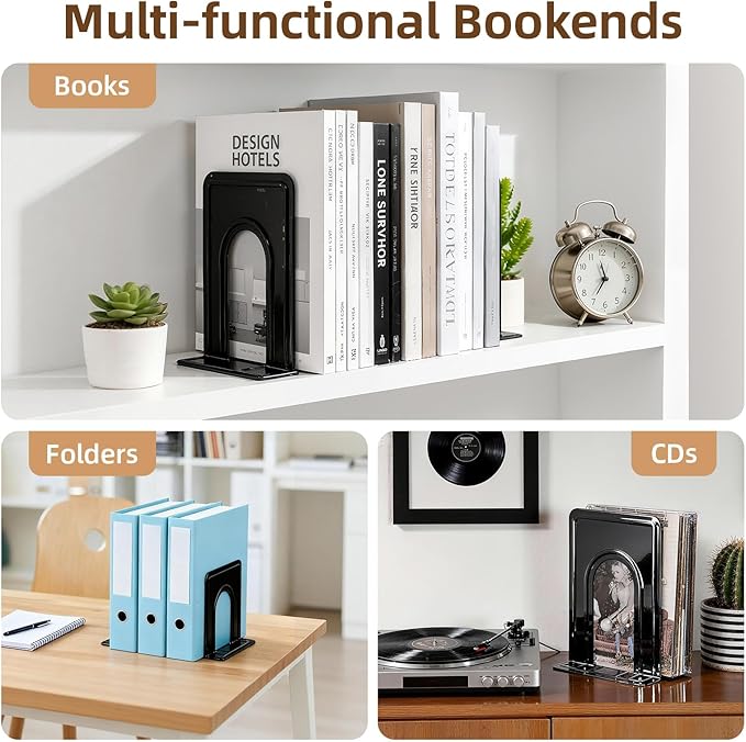 Happyhapi 14 Pair Book Ends for Shelves, 28 Pcs Metal Bookends Book Holder for Shelf, Heavy Book Stopper for Desk, Simple Library Office Home Bookend, 4.9 x 5.7 x 6.5 in, Black
