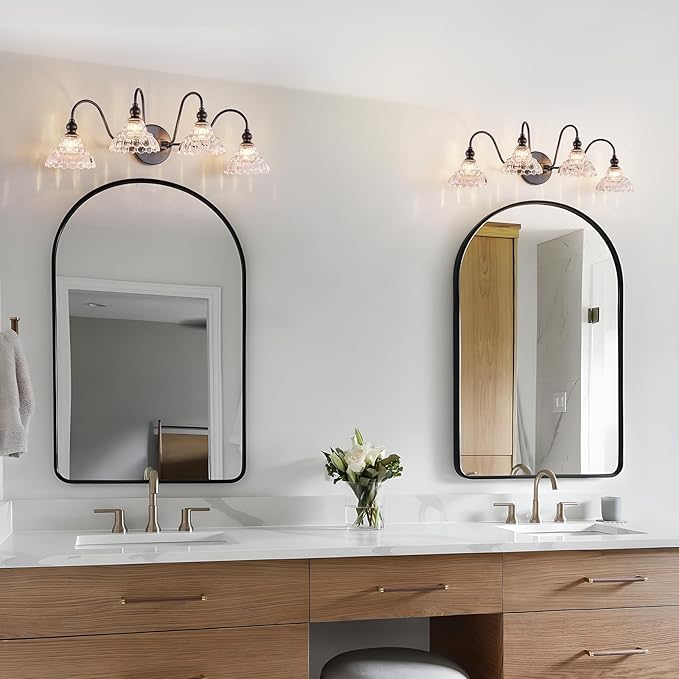 Black Vanity Light Fixtures, 4-Light Bathroom Light Fixtures Vintage Wall Sconces for Dining Room Bathroom Bedroom