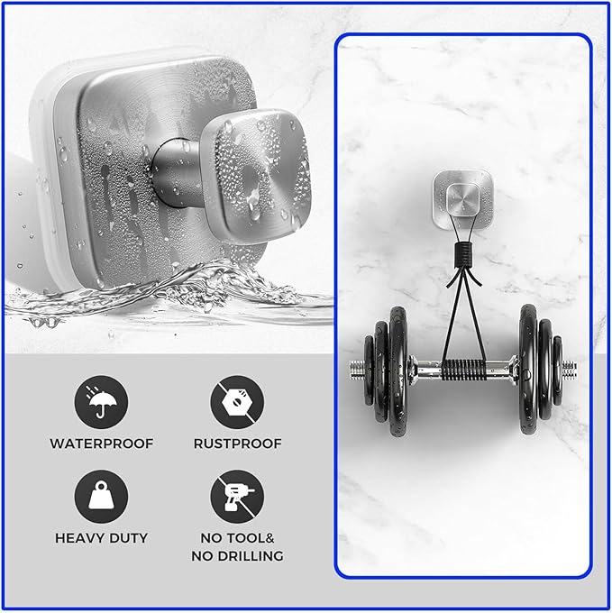 4Pcs Square Suction Cup Hook, 304 Stainless Steel Shower Hook, Removable Suction Cup Knob for Shower, Bathroom, Kitchen, Glass Door, Mirror (Silver)