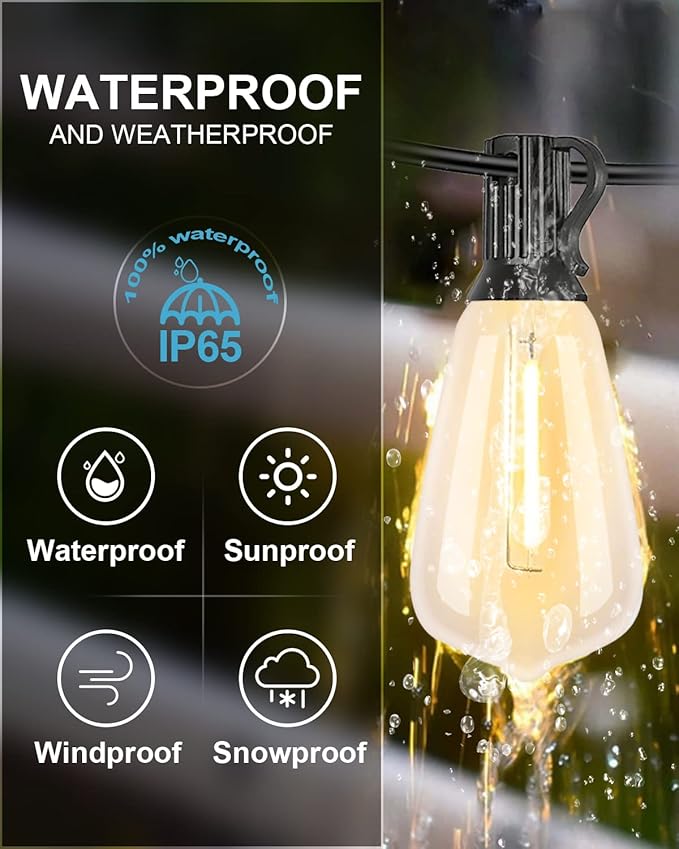 Lightdot 300FT Outdoor String Lights, LED Bistro String Lights with Shatterproof ST38 Bulbs, 2200K Dimmable, Waterproof Hanging Lights for Porch, Party, Garden, Backyard, Balcony - ETL Listed