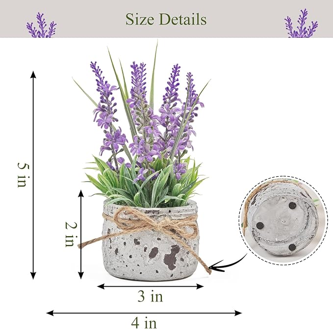 Small Fake Plants with 2 Pack, The Lavender for Bathroom Shelf Decor, Lavender Plant for Home Living Room Office Bedroom Table Tray Shelve Farmhouse Decor Indoor