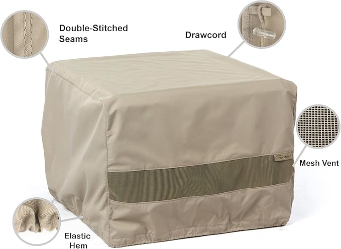 Covermates Outdoor Square Ottoman Cover - Water Resistant Polyester, Drawcord Hem, Mesh Vents, Seating and Chair Covers, 24W x 24D x 18H, Khaki