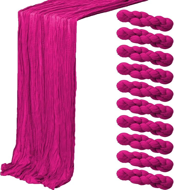 10 Pack Hot Pink Cheesecloth Table Runner,10FT/120 Inch Boho Gauze Fabric Table Runner,Rustic Sheer Hot Pink Cheese Cloth Runner Bulk for Wedding,Bridal Baby Shower,Birthday Party,Holiday Table Decor