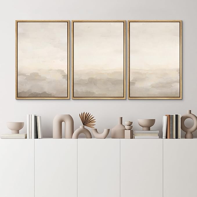 MUDECOR Framed Canvas Print Wall Art Abstract Prints Minimalist Modern Art Neutral Home Decor for Bedroom - 24"x36"x3 Natural