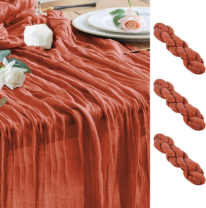 Wokceer Cheesecloth Table Runner Fall 3Pack 10FT Terracotta Cheese Cloth Table Runner Boho Gauze for Party Thanksgiving Long Rustic Sheer Runners for Baby Bridal Shower Wedding Easter