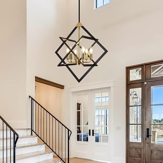 24" Modern Pendant Lights Kitchen Island, 6-Light Black and Gold Farmhouse Pendant Light Fixtures, Industrial Hanging Pendant Lights Fixture for Kitchen Island Dining Room Hallway Foyer Entryway