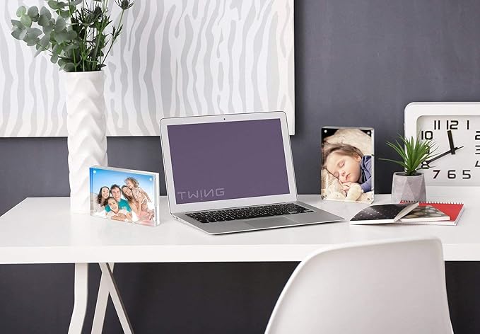 TWING 3 Pack 4 x 6 Acrylic Frame,Acrylic Picture Frames Horizontal Magnet Double Sided 4x6 Picture Frame,10+10MM Thick Clear Frameless Desktop Display Magnetic Block Photo Frame Gift Ideal