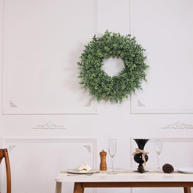 26'' Large Boxwood Wreath for Front Door, Porch, Window- Artificial Boxwood Leaves Greenery Outdoor Wreath for Home, Farmhouse Wall Decor- Spring, Summer, Fall, All Seasons (Green)