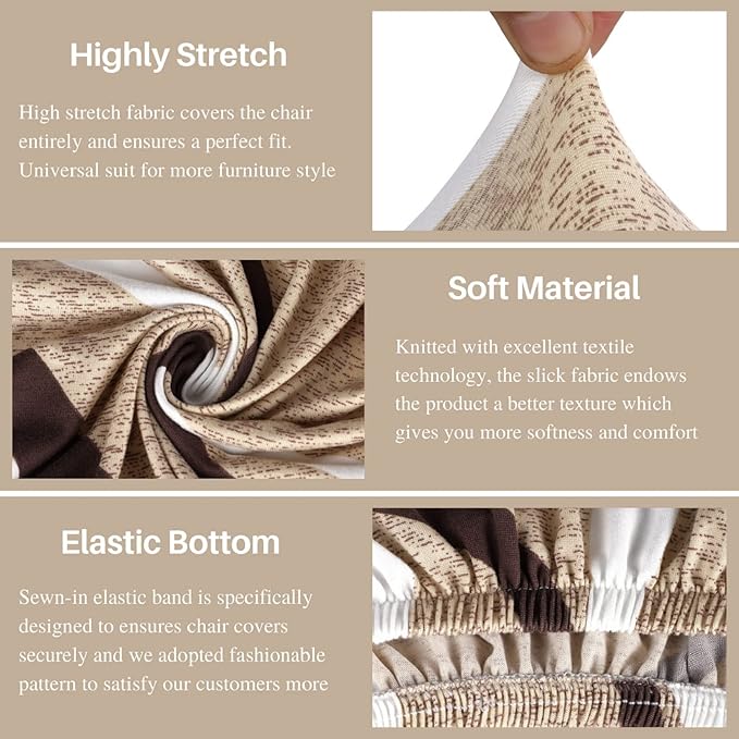 SearchI Stretch Dining Chair Seat Covers Set of 8, Soft Removable Washable Seat Covers for Dining Chairs, Dining Room Seat Cover Slipcover Protector (Rear-Covered, Beige)