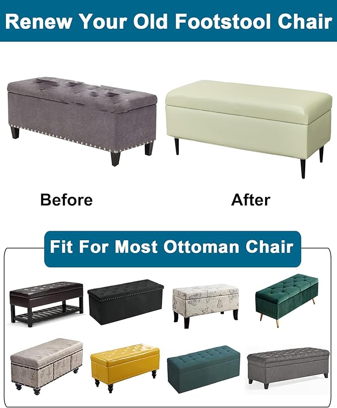 CRFATOP Waterproof PU Ottoman Stool Cover Stretch Folding Storage Footstool Bench Slipcovers Upholstered Foot Chest Chair Covers Washable Entryway Furniture Protector with Elastic Bands,M,Green