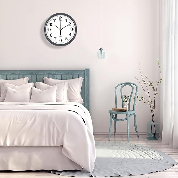 Silent Wall Clock Non Ticking, 6 Inch Wall Clocks Battery Operated, Small Analog Clock for Bedroom Home Office Kitchen Bathroom School, Easy to Read(Gray)