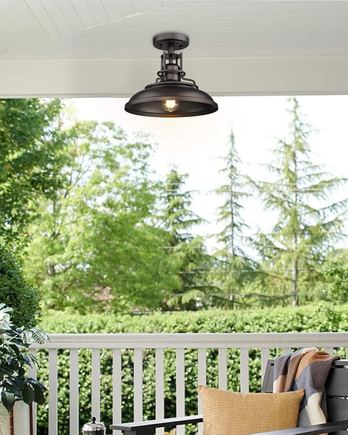 FEMILA 1-Light Semi Flush Mount Light Fixture, 12" Farmhouse Outdoor Ceiling Light for Hallway, Porch, Laundry, Foyer, Oil Rubbed Bronze Finish, 4FY15-F ORB