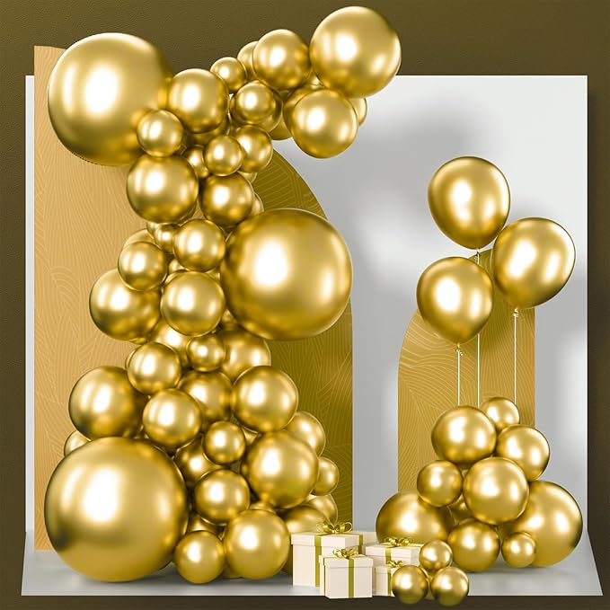 PartyWoo Metallic Gold Balloons, 85 pcs Gold Metallic Balloons Different Sizes Pack of 18 Inch 12 Inch 10 Inch 5 Inch Gold Balloons for Balloon Garland or Balloon Arch as Party Decorations, Gold-G101