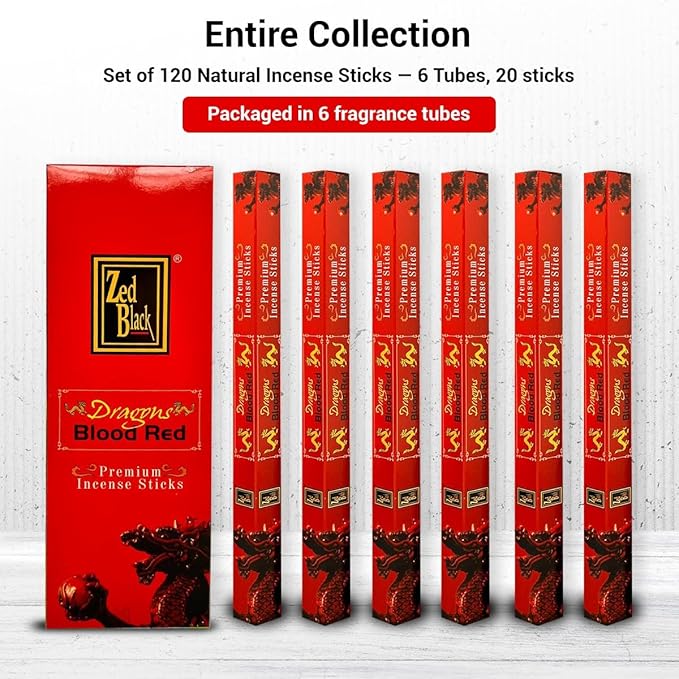 ZED Black Dragons Blood Red Incense Sticks - 20 Sticks per Box & 6 Boxes Inside (Total 120 Sticks) Premium Quality for Relaxation, Yoga, Meditation
