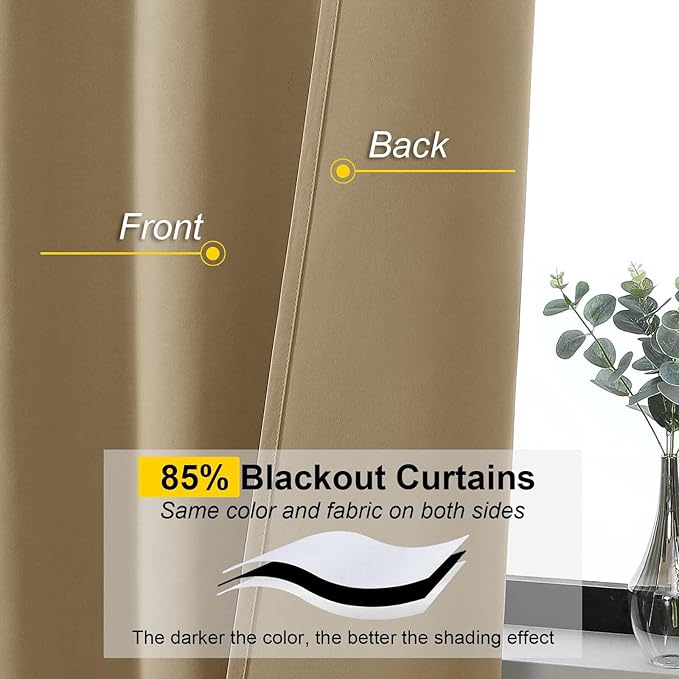 Taupe Blackout Curtains for Bedroom Living Room 90 Inches Long 2 Panels, Soft Solid Room Darkening Thermal Insulated Window Treatments, Rod Pocket Curtain, 50" Wx90 L