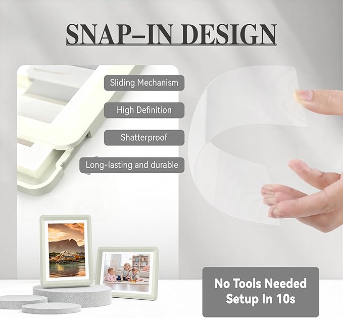 Light Gray 5x7 Picture Frame with Acrylic Front, ABS Frame for 5x7 or 4x6 Photos, Shatterproof UV-Resistant Tabletop Photo Frame, Vertical/Horizontal Display for Home Décor