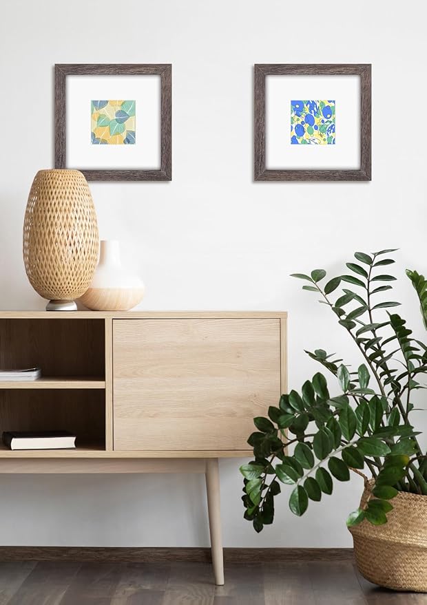 RPJC 8x8 inch Soild Wood Picture Frame with High Definition Glass Display Pictures 4x4 with Mat or 8x8 Without Mat for Wall Mounting Hanging Photo Frame Driftwood Finish