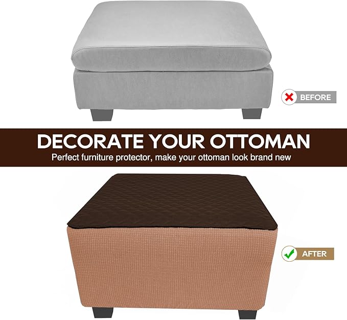 NeColorLife Square Ottoman Cover Waterproof Ottoman Slipcover Thick Storage Footrest Stool Covers Furniture Protector for Pets,Kids(Medium Size,Dark Coffee)