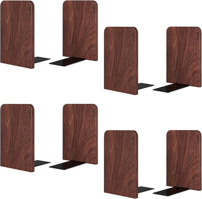 Book Ends 4Pairs Square Wooden Heavy Duty Bookends Sturdy Book Stoppers Book Holder Office Desk Decor Large Office Book Stand for Books, Decorative Book Shelf