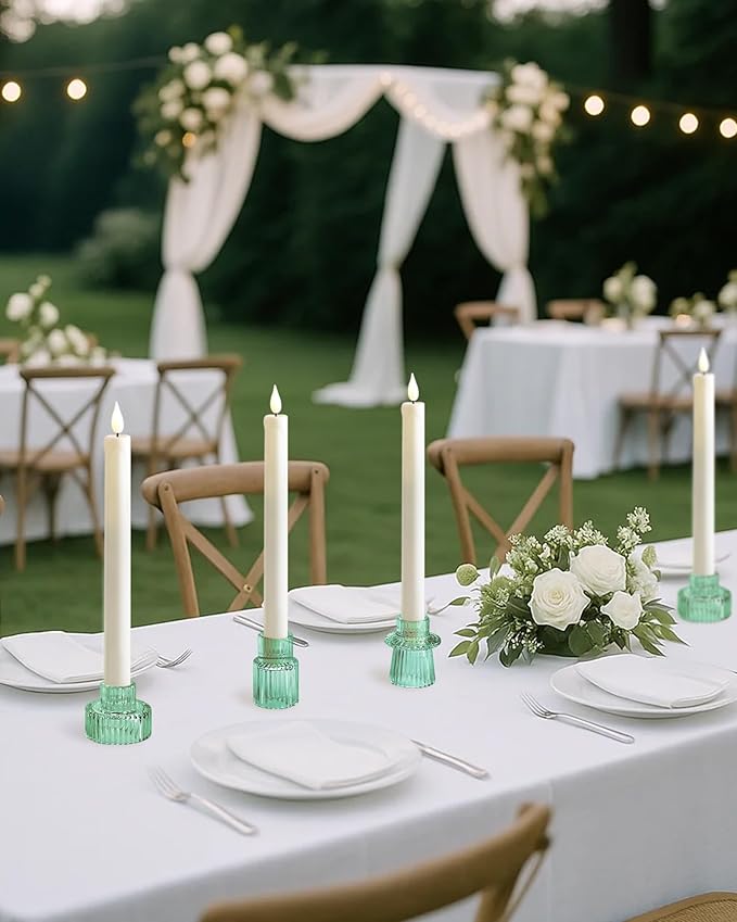 Homemory Colorful Glass Candle Holders,12 Pcs Green Tea Light Holders, Taper Glass Candlestick Holder, Votive Candle Holders for Tables Wedding Centerpieces, Shabbat, Home Decor, Christmas