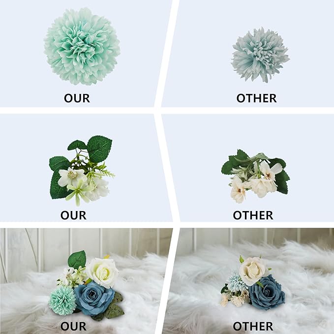 Artificial Flowers Combo Box Set,Silk Fake Flowers Roses Bridal Bouquets Out/Indoor DIY Centerpieces White Flowers for Decoration Arrangements Party Baby Shower Home Cake Decor (White&Blue)