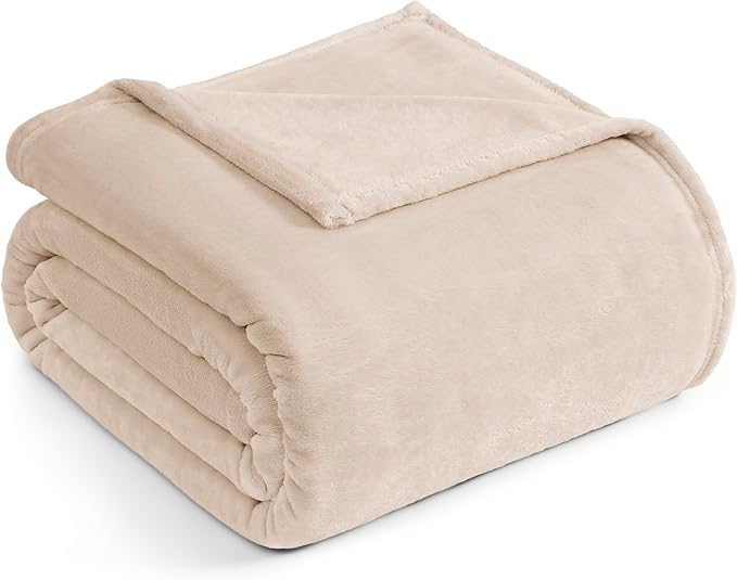 Casa Platino Twin Blanket – Flannel Fleece Beige Throw 60x80 – Lightweight & Cozy Blanket for Bed or Sofa – Elegant Neutral Blanket for All Seasons
