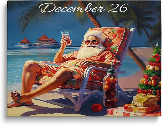 Tropical Christmas Art Print: December 26 Santa Relaxing On The Beach, Wall Art, Santa Claus Picture, Holiday Home Decor, Christmas Decor For Office, Bedroom, Living Room - 8x10inch Unframed