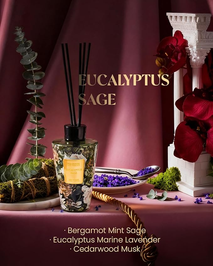 M&SENSE Eucalyptus Sage Reed Diffuser Set - 8.79fl oz Home Fragrance Non-Toxic Natural Reed Diffuser for Home, Air Freshner Gifts for Bathroom Bedroom Fragrance Decor