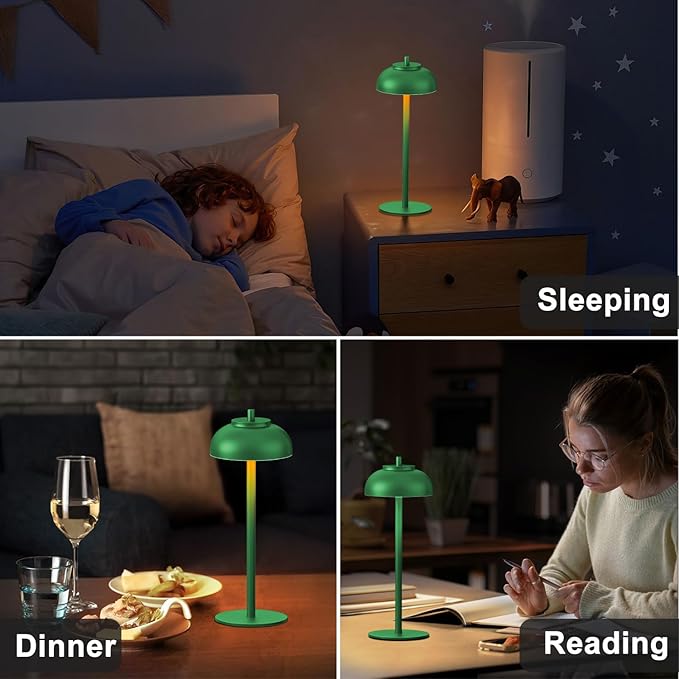 Green Led Cordless Table Lamps Rechargeable Set of 2,Table Lights Battery Operated-IP65 Waterproof-for Outdoor Patio/Restaurants/Home/Dinner/Table Lighting-Touch Control & Dimmable