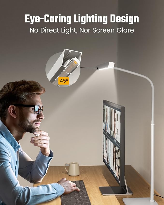 SUPERDANNY LED Desk Lamp for Home Office, Eye-Caring Desk Light with Base, 12W Touch Control 3 Colors Dimmable Brightness, Gooseneck Architect Lamp for Computer Monitor Reading Workbench, White