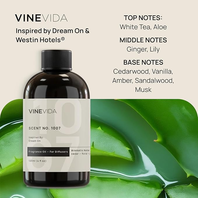 VINEVIDA Waterless Diffuser and 3 Top Selling Hotel Fragrance Oils - Essential Oil Diffuser for Home - Room Fragrance Air Diffuser [White Aroma Diffuser]