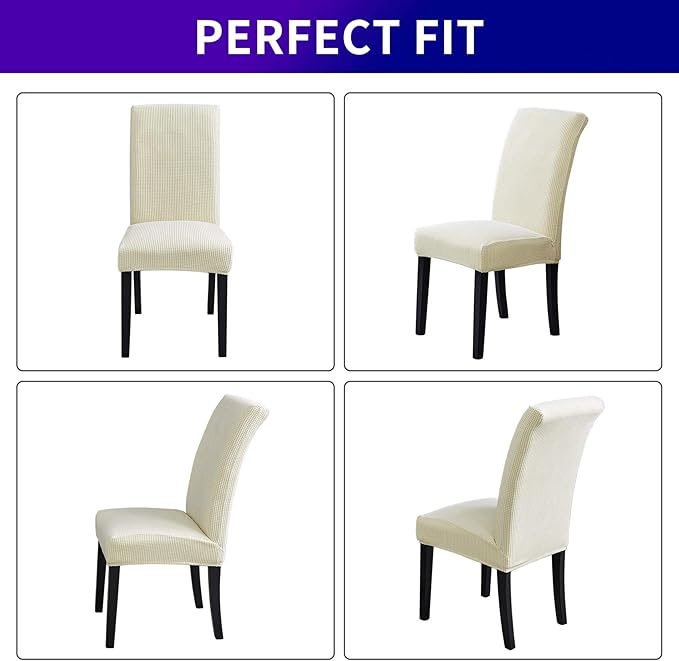 Howhic Stretch Chair Covers for Dining Room Set of 8, Removable Washable Dining Room Chair Covers, Dining Chair Slipcovers Seat Protectors, Great Decor for Home and Banquet (Ivory, 8 Pack)