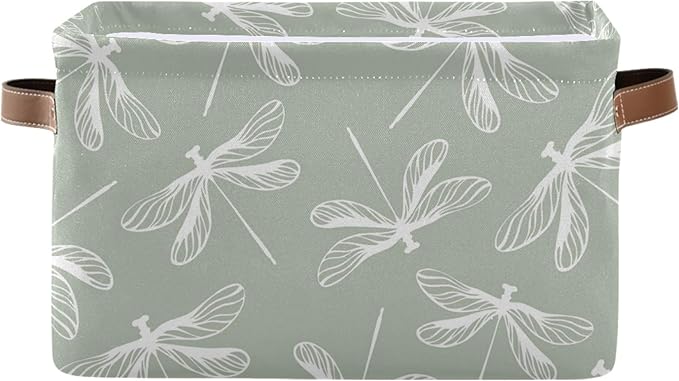 susiyo Large Foldable Storage Bin Dragonflies Fabric Storage Baskets Collapsible Decorative Baskets Organizing Basket Bin with PU Handles for Shelves Home Closet Bedroom Living Room-2Pack