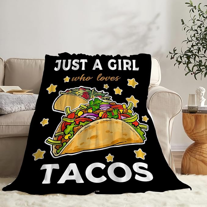 Tijuboni Tacos Throw Blanket Just A Girl Who Loves Tacos Gifts for Girls Boys Women Men Kids Adults Soft Flannel Fleece Blanket for Couch Sofa Bed Home Decor 40"x50"