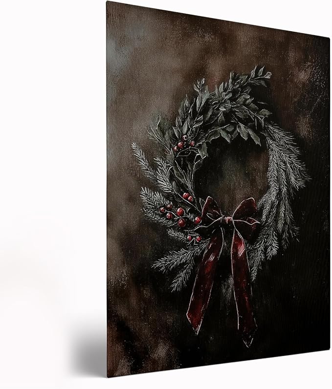 Vintage Moody Christmas Wall Decor,Dark Christmas Wreath Art, Vintage Christmas Vertical Print,Victorian Holiday Wall Art,Moody Winter Decor,Festive Wreath Art,Christmas Home Decor16x24inch Framed Art