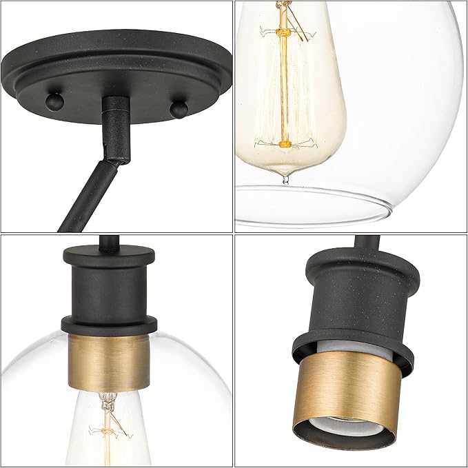 Black and Gold Pendant Light, Modern Globe Pendant Light, Island Pendant Lights with 6.5 inch Clear Globe Glass Shade for Kitchen Island, Hallway, Entryway, Dining Room, Bedroom