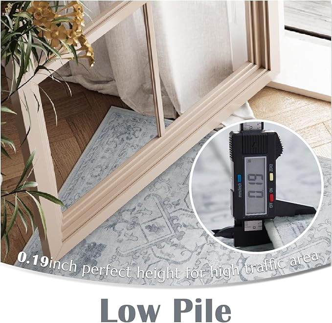 jinchan Hallway Runner Rug 2x8 Machine Washable - Vintage Floral Non-Slip Low-Pile Soft Ultra-Thin Faux Wool Kitchen Rug Distressed Carpet Runner for Farmhouse Bedroom Laundry Room (2x8ft, Grey)
